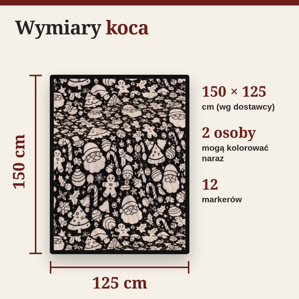 Wymiary koca: 150 na 125 cm